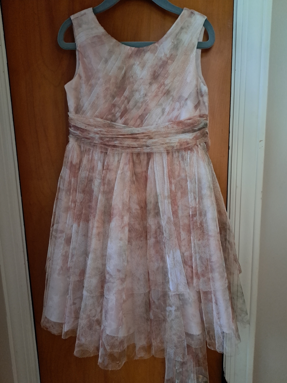 Jenny Yoo Pink and Cream Watercolor Tulle Flower Girl Dress